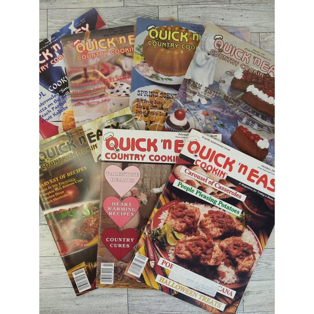 Lot of 7 QUICK N EASY Country Cookin - Cooking Cookbook Magazines - Vtg 1990-93